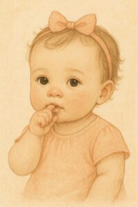 乳児が指しゃぶりを座ってしている女の子のイメージイラスト